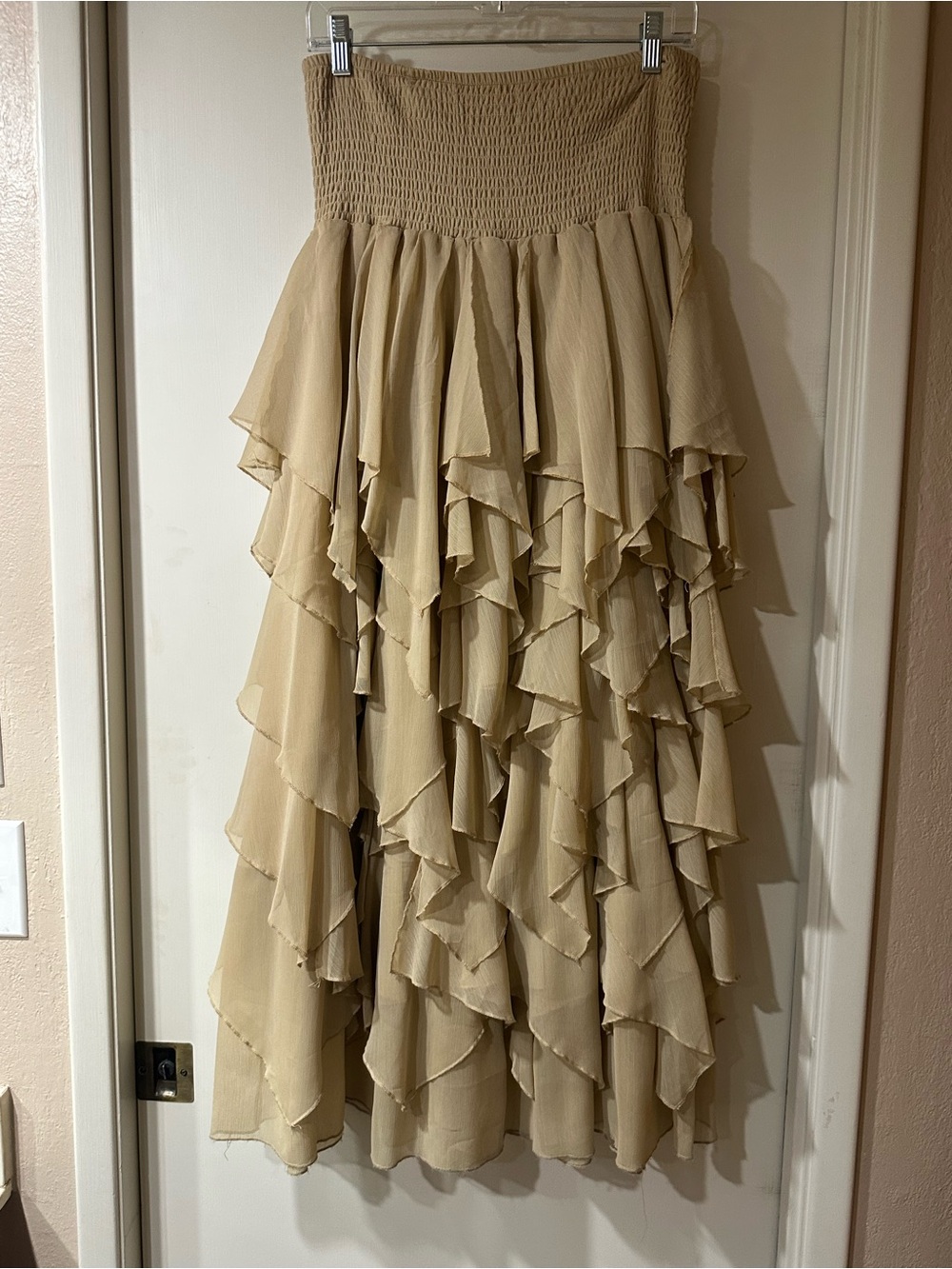 Lapis Beige Tiered Ruffle Skirt